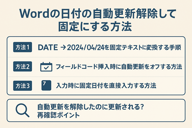 Wordの日付の自動更新を解除して固定にする方法
